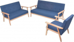 Sinine skandinaavia tool ja diivan komplekt - puidust raam + kangast polster - mugav puhkamiseks ja lugemiseks Model274915