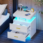 OUTDOOR DOIT LED &ouml;&ouml;kapp koos laadimisjaamaga, nutikas &ouml;&ouml;kapp 3 v&auml;rvi ja inimsensoriga valgustusega, kaasaegne k&uuml;ljelaud 2 sahtliga, USB Type-C magamistoas, valge