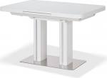 KHG pikendatav s&ouml;&ouml;gilaud klaasist lauaplaadiga, valge, integreeritud keskne pikendus, 120-160 cm, k&ouml;&ouml;gilaua maksimaalne koormus 100 kg, sirge lauanurk &uuml;marate nurkadega, roostevabast terasest alusplaat.