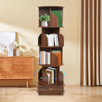 360&deg; p&ouml;&ouml;rlev raamaturiiul, p&auml;hklipruun, 4 korrust, p&otilde;randal seisev raamaturiiul, valmistatud puidust, mitmetasandiline p&ouml;&ouml;rlev raamaturiiul, raamaturiiul ratastel, mitmetasandiliste hoiuriiulite jaoks