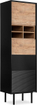 Konsimo Lofty Bookcase with Shelves and Doors, 51.5 x 174 x 41 cm, Wooden Shelf for Living Room or Bedroom, Black Book Shelf with Grooves, Bookcase, Version 6