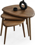 T&auml;ispuidust kohvilaud 3-st komplektist - Mid Century Modern Pebble Tables with Tapered Legs - Retro Style Wooden Furniture (Walnut)