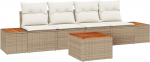 5-teiliges Garten Sofa Set mit Kissen Beige Poly Rattan Akazie Gartenlounge Model3356691