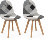 IDMarket - 2 Sara Patchwork Skandinaavia tooli - must, hall ja valge