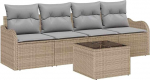 5-teiliges Garten Sofa Set mit Kissen Beige Poly Rattan, 2-Sitzer Garten Sofa mit Stauraum & Kissen Beige Poly Rattan Gartenlounge Model3354239