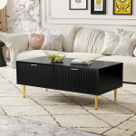 Moodne kohvilaud kuldsete aktsentidega, 2 sahtlit, vertikaalne triibuline disain, 100 x 50 x 40 cm, elutoa kohvilaud, diivanilaua l&uuml;hike kapp (must)