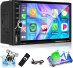 Podofo Carplay 2 DIN autostereo, 7-tolline HD puuteekraaniga Bluetooth autoraadio, MP5 m&auml;ngija toetus traadita Android auto / Bluetooth 5.1 / MirrorLink / FM / USB / AUX / laadimine / kaugjuhtimispult +