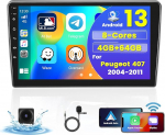 [8Cores 4G + 64G] Hikity Car Radio Android 15 Peugeot 407 2004-2011 9-tollise puuteekraaniga autoraadio 1280 x 720 Pixel 32EQ FM RDS traadita Carplay Android auto GPS navigatsioon WiFi tagurdamine