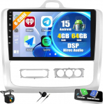 CAMECHO Android 15 Qualcomm 8-Core 4+64G 9-tolline autoraadio Ford Focus Mk2 2004-2011 tagantvaate kaameraga, DSP Bluetooth IPS raadio traadita Carplay Android auto GPS WiFi FM/RDS ventilaatoriga jahutusega