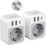 TESSAN 2 Pack USA adapteri pistikupesa, 4 in 1 adapter USA Saksamaa pistik USB C ja 2 USB A, reisiadapter Tai, pistikupesa USA Tai Kanada Ameerika Mehhiko jaoks, B-t&uuml;&uuml;pi reisipistikuga