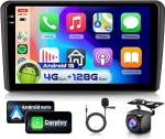 4G 128G VECHTEL 9-tolline Bluetooth autoraadio Audi A3 2003-2013 Carplay Android auto, Android 15, EQ, WiFi GPS, Mirror Link, RDS/FM raadio 2 DIN koos AHD tagurduskaameraga