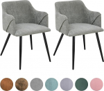 FurnitureR Side Living Room Set of 2 Scandinavian Grey Velvet Upholstered Kitchen Dining Chairs with Black Metal Legs, 50 x 43 x 75 cm