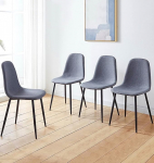 Hallowood Furniture Cullompton Dining Chairs Upholstered Grey Fabric Set of 4 Dining Chairs with Sturdy Metal Legs Black Modern Stylish for Kitchen, Home and Restaurant