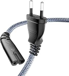 Kaabel 2-poolne Euro-pistik (CEE 7/16 kuni C7) Nailonpunutis universaalne v&auml;ikeseadme kaabel VDE-ga TV, PS3/PS4/PS5, One S/X, s&uuml;learvuti toiteallikas, Blu-ray, raadio jne. jaoks.