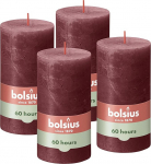 Bolsius Rustic Pillar Candles, Maroon, 4 tk, p&otilde;lemisaeg 60 tundi, l&otilde;hnastamata, looduslik taimne vaha, ilma palmi&otilde;lideta, 13 x 7 cm, Advent
