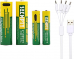 SZEMPTY 2 AA + 2 AAA liitium akud, 1,5 V USB suure v&otilde;imsusega aku AA 3400 mWh & AAA 900 mWh puldi, m&auml;nguasjade, klaviatuuride jne. jaoks. Sisaldab 4 in 1 Type-C laadimiskaablit.