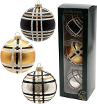 Dekohelden24 Lauschaer j&otilde;ulukuusekaunistused - 3 klaasist kuulid kuldses, mustas ja elevandiluu v&auml;rvi, suupuhutud ja k&auml;sitsi kaunistatud, kuldsete kroonidega, l&auml;bim&otilde;&otilde;t umbes 8 cm.