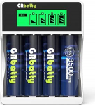 Laetavad liitium AA patareid koos laadijaga, 3500mWh 1.5V laetavad AA liitium patareid, suure v&otilde;imsusega 1500 ts&uuml;klit - 4 tk.