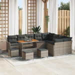 Rantry 13-teiliges Garten Sofa Set mit Kissen Grau Poly Rattan Akazie Gartenlounge Model3362313