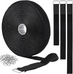 10 m verstellbare Kabelbinder mit 50 Schnallen, Klett-Kabelbinder, schwarz, wiederverwendbare Befestigungskabelbinder f&uuml;r Kabelordnung, Drahtmanagement, Kabel-Organizer