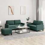 Homgoday 3-TLG. Sofagarnitur mit Kissen Polstersofa Loungesofa G&auml;stesofa Wohnzimmersofa Sofa Couch Sitzm&ouml;bel Sofa f&uuml;r Wohnzimmer Empfang B&uuml;ro Dunkelgr&uuml;n Samt