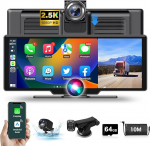 Traadita Carplay Android autoekraan koos 2.5K Dashcam auto eesmine tagumine 10.26-tolline puuteekraan Carplay Display Portable Driveplay koos tagurduskaameraga Bluetooth Mirror Link Siri 64G TF kaart