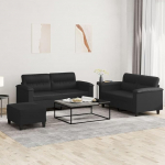 Juroupi 3-TLG. Sofagarnitur mit Kissen Sofa Wohnzimmer Sitzgruppe Wohnzimmer Sofa Set Sofas F&uuml;R Wohnzimmer Schwarz Kunstlederer - 3202367