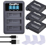 DuraPro 3 x 1680 mAh aku + USB LED 3-kanaliline laadija GoPro Hero4 Hero 4 akule AHDBT-401 Actionkaamerale