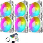 6 x ventilaator Valge LED ARGB v&auml;rviline PC korpus 120 mm ventilaator Valge Hub LED RGB koos kaugjuhtimispuldiga Aura SYNC 3 Pin Vaikne k&otilde;rge &otilde;huvooluga jahutuseks Dessktop