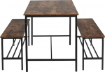 FurnitureR 3-osaline s&ouml;&ouml;gitoa komplekt, s&ouml;&ouml;gilaud koos 2 pingiga, k&ouml;&ouml;gi s&ouml;&ouml;gilaud, hommikus&ouml;&ouml;gilaud, m&ouml;&ouml;blikomplekt 4 inimesele, k&ouml;&ouml;gilaud (110 x 70 x 74 cm), 2 pinki (100 x 30 x 45 cm) kumbki, Pruun