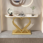 Moderne herzf&ouml;rmige Konsole mit Marmorplatte, schmaler Eingangstisch & Sofatisch f&uuml;r Flur, Wohnzimmer, Foyer(Gold+White2,39.3"/100cm)