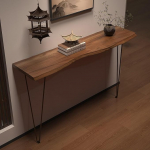 Wand Konsolentisch, Console Table mit Metall-Haarnadelbeinen und Unregelm&auml;&szlig;igen, Flurtisch Schmal mit Nat&uuml;rlichen Kanten f&uuml;r Wohnzimmer, Flur und Foyer(Brown,110*20*80cm/43.3*8*31.5in)