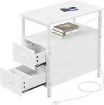 Relaxdays K&otilde;rvallaud pistikupesadega, USB-port, 2 sahtlit, K 61 x L 35 x S 60 cm, nelinurkne &ouml;&ouml;kapp, valge
