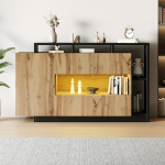SUKY kaasaegne LED-servituut, klaasist s&ouml;&ouml;gitoa kapp originaalse puiduv&auml;rviga MDF, elutuppa, Bluetooth-juhtimisega, LED-s&ouml;&ouml;gitoa kapp, 140 x 44 x 93,5 cm.