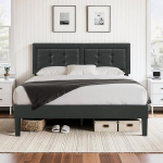 VECELO polsterdatud voodi 140 x 200 cm, kaheinimesevoodi reguleeritava k&otilde;rgusega peaplaadiga, voodiraam lamelliraamiga, polsterdatud voodiraam, noorte voodi magamistuppa, k&uuml;lalistetuppa, tumehall