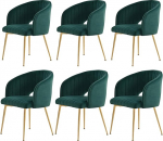 Sametist s&ouml;&ouml;gitoa toolid, komplekt 6, s&ouml;&ouml;gilaua toolid, polsterdatud toolid k&auml;etoega, kumer seljatugi, kuldsed jalad, k&ouml;&ouml;gitoolid, tugitoolid elutuppa, magamistuppa, kontorisse (6, smaragdroheline)