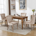 Luksuslik s&ouml;&ouml;gitooli komplekt, 4 tooli, k&ouml;&ouml;gitoolid, elutoa toolid, polsterdatud toolid naelapeaga, t&auml;ispuidust jalad, sametkate (ilma s&ouml;&ouml;gilauata), beež (beež, komplekt 4)