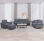 3-TLG. Sofagarnitur mit Kissen Hellgrau Samt, hellgraues Samtsofa 3-TLG. als bequemes Sofa-Set mit Polsterung, 3-teiliges Sofa in Hellgrau Samt, Sofagarnitur