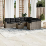 9-TLG. Garten-Sofagarnitur mit Kissen Schwarz Poly Rattan - Gartenm&ouml;bel Set 9-TLG. aus PE Rattan als Outdoor Sofagarnitur