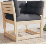 Gartensofa Massivholz Kiefer Latten-Design mit Armlehnen und Kissen modular f&uuml;r Terrasse Gartenstuhl Massivholz Kiefer mit R&uuml;ckenlehne modularer Gartenstuhl