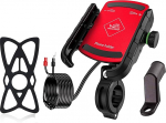 GRAND PITSTOP - Jaw Grip Alumiiniumist veekindel jalgratta/mootorratta/mootorolleri mobiiltelefonihoidja kinnitus kiire USB 3.0 laadijaga, ideaalne kaartide ja GPS-navigatsiooni jaoks - punane