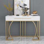 Konsoolne diivanilaud, must kuld, konsoollaud sahtlitega, kaasaegne v&auml;ike sissep&auml;&auml;sulaud, metalljalgadega koridorilaud, kitsas ristk&uuml;likukujuline, stiil 1, 80 x 30 x 85 cm.