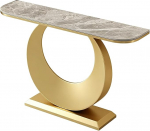 Konsolentisch mit Abgerundeten Ecken, Console Table mit Schmiedeeisernem Gestell, Geeignet f&uuml;r Wohnzimmer, Foyer(Gold,100x30x80CM/39x12x31IN)