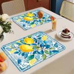 Lauakatted Lemon Placemats for Table PVC Placemats Heat Resistant Insulation Set of 4 Stain Resistant