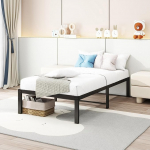 HOMERECOMMEND Voodi 90 x 200 cm metallist voodiraam, metallist lamelliraamiga, lihtne kokkupanek, ulatuslik panipaik, must voodiraam