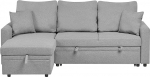 Beliani Nassjo 3-kohaline nurgadiivan Sleep Function Storage Space Faux Linen Grey paremal k&uuml;ljel