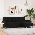 Willood 3-kohaline diivan koos tugitooliga, must, 210 cm kangas, diivan koos jalatoega, metallist raam, polsterdatud diivan, kangast diivan elutuppa, Lounge diivan istumis m&ouml;&ouml;bel, kaasaegne