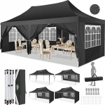 COBIZI Gazebo Peotelk, 3 x 6 cm, veekindel, vastupidav, talvekindel, pop-up kokkupandav telk koos 6 k&uuml;lgpaneeliga, kaubanduslikud koheselt liigendatavad varikatused, &otilde;ues aias telk, peotelk peole, festivalile, must