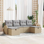 Garten Sofa Set 6-teilig in Beige und Hellgrau aus Poly Rattan mit Kissen f&uuml;r den Outdoor-Bereich als Gartenm&ouml;bel Set 6 St&uuml;ck f&uuml;r Terrasse