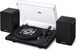 Qlearsoul SoulBox S1 plaadim&auml;ngija koos stereok&otilde;laritega, Bluetooth plaadim&auml;ngija, vin&uuml;&uuml;lplaadim&auml;ngija koos integreeritud eelv&otilde;imendiga, S-kujuline toonaar, 33/45 RPM (must)